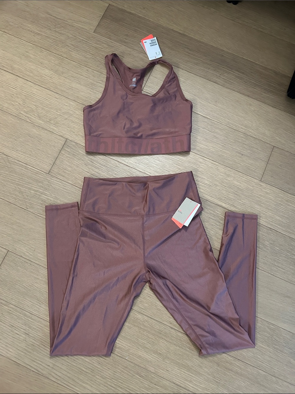 H&M Mauve Dusty Rose Active Set - Sports Bra & High-Waist Leggings